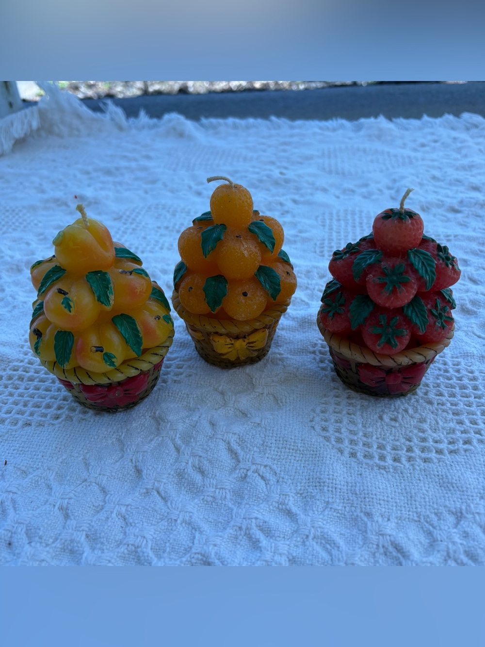 1970’s Fruit Basket Wax Candle Trio - Yellow, Orange, Red